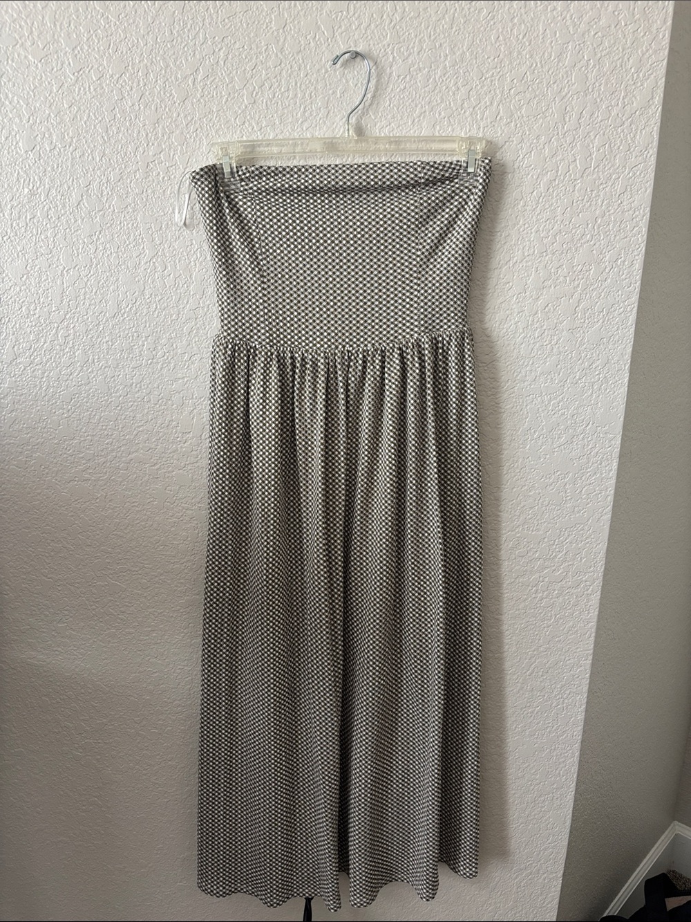Wayf Dark Green Dark Brown/ White Strapless Maxi Dress